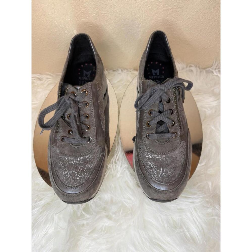 Mephisto Runoff Women Sneakers Size 8.5 Genuine Leather Gray Leather Mesh Look